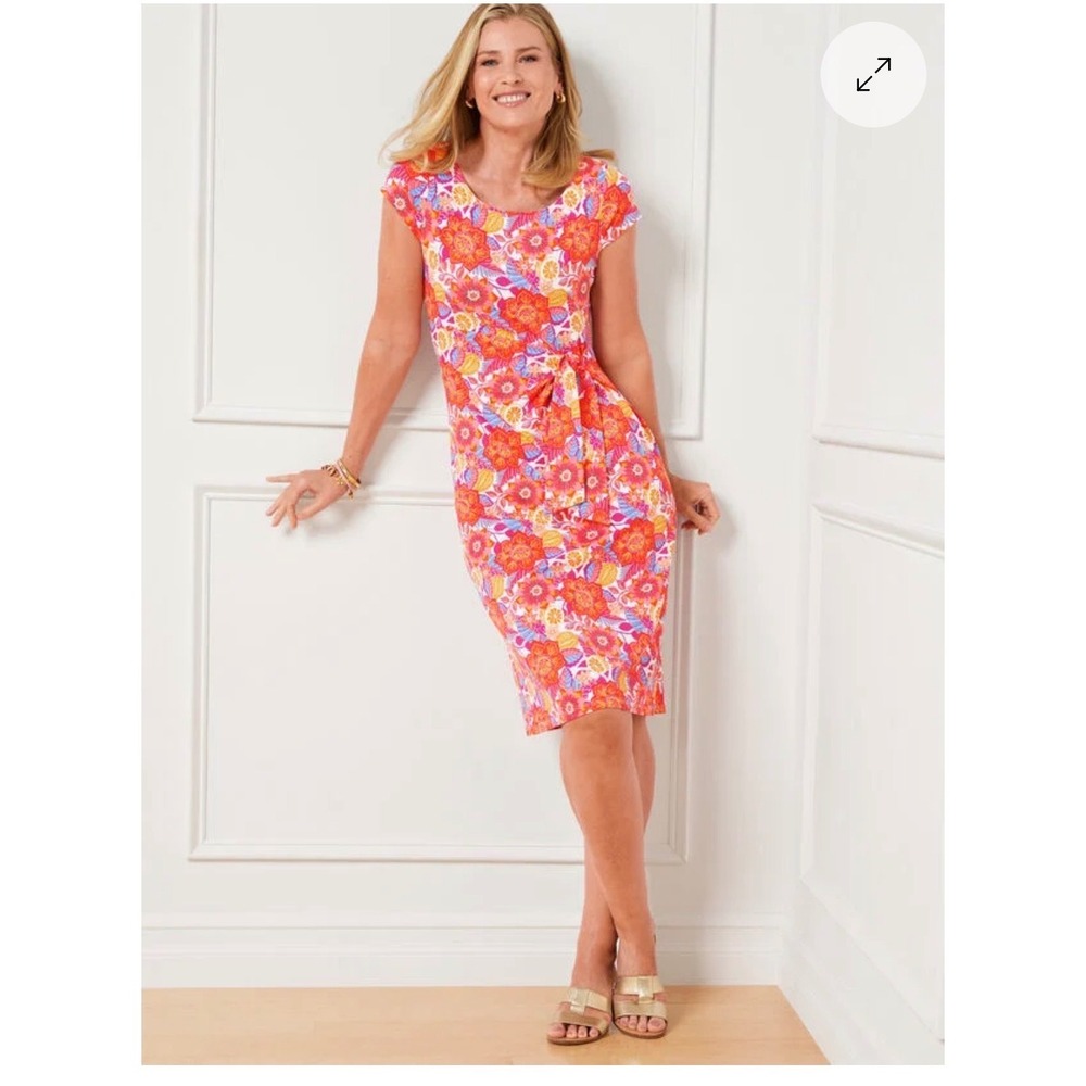 Talbots Petite Effortless Jersey Side Tie Dress-Botanical Citrus Sz XLP Orange